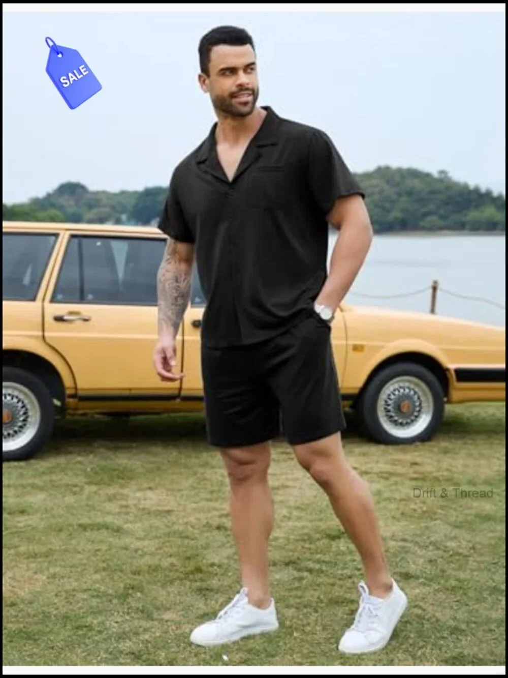 Men's 2-Piece Cotton Pajama Set Short Sleeve Button Down Lounge Set Pockets